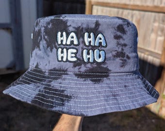 Ha Ha He Hu - Embroidered Tie Dye Bucket Hat - Raver Rave Outfit Music Festival Outfit Rave Hat Hahahehu  Dubstep Hat Riddim Hat EDM Gift
