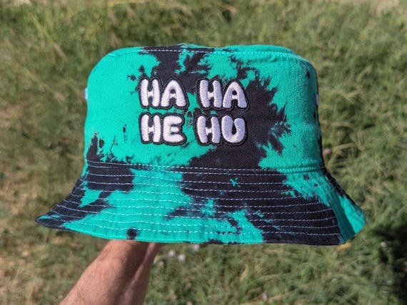 Vintage TYE DYEd EDC hat Ha Ha He Hu - Embroidered Tie Dye Bucket Hat - Raver Rave  main image 3