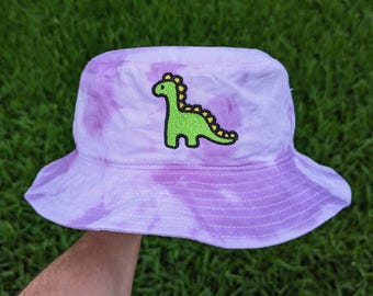 Dino Purple Tie Dye Bucket Hat | Embroidered Rave Wear Lost Lands Festival Accessories | Rave Outfit Raver Gift Psychedelic Accessory