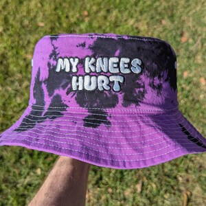 My Knees Hurt - Tie Dye Embroidered Bucket Hat - Rave Accessories Rave Outfit Festival Outfit Rave Hat Riddim Hat Tie Dye Dubstep Bucket Hat