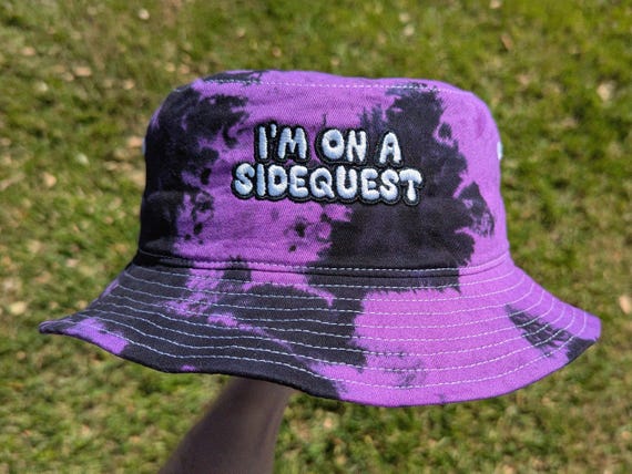 I'm On A Sidequest - Embroidered Tie Dye Bucket Hat - Rave Accessories Rave Outfit Festival Outfit Raver Hat EDM Gift Rave Hat Women Men