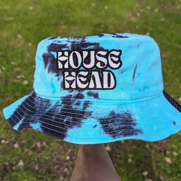 Tie Dye HOUSE HEAD Embroidered Bucket Hat - Festival Outfit Rave Outfit House Head Festival Hat Rave Hat Gift House Tie Dye Bucket Hat EDM
