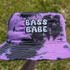BASS BABE - Embroidered Tie Dye Bucket Hat - Rave Accessories Rave Outfit Music Festival Hat Raver Gift Dubstep Riddim Hat EDM Festival Hat
