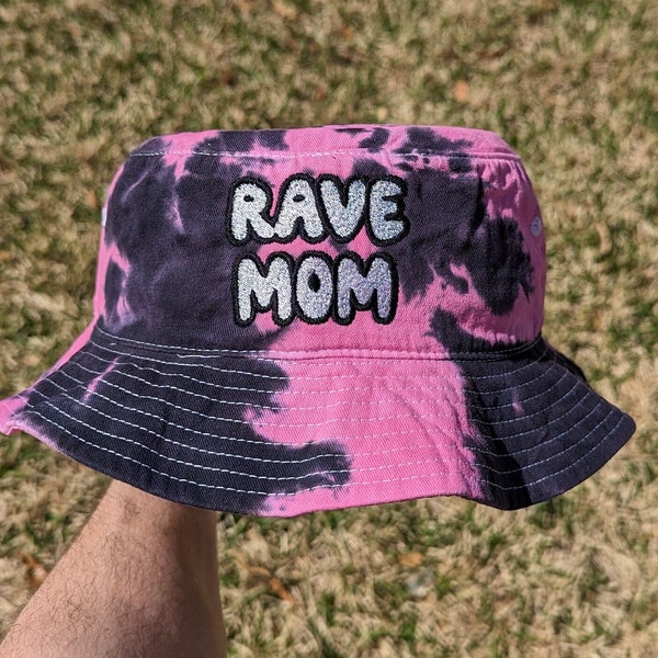 Tie Dye Rave Mom Embroidered Bucket Hat - Rave Accessories Rave Outfit Excision Merch Festival Hat Rave Hat Rave Mom Tie Dye Bucket Hat