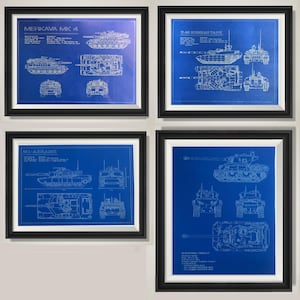 Military tank army blueprints patent poster prints - 4 Tank Combo - Great for Mancave boys room decor, retro poster art