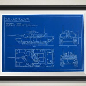 Military tank army blueprints patent poster prints - M1 Abrahms - Great for Mancave boys room decor, retro poster art