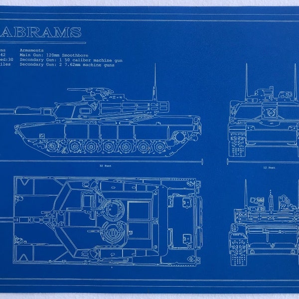 Military tank army blueprints patent poster prints - Great for Mancave boys room decor, retro poster art - US Abrams, Soviet, Israeli Army