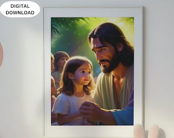 Jezus onderwijs kinderen afdrukbare christelijke kunst|Jezus afdrukbare portret|Jezus kunst digitaal|Jezus kunst|Jezus portret| Jezus digitale download afdrukken