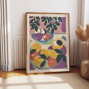 Colorful Fruits Vase Wall Art Print, Tropical Pottery Silkscreening Poster, Boho/Indie/Contemporary Art Work, Original Living Room Ideas