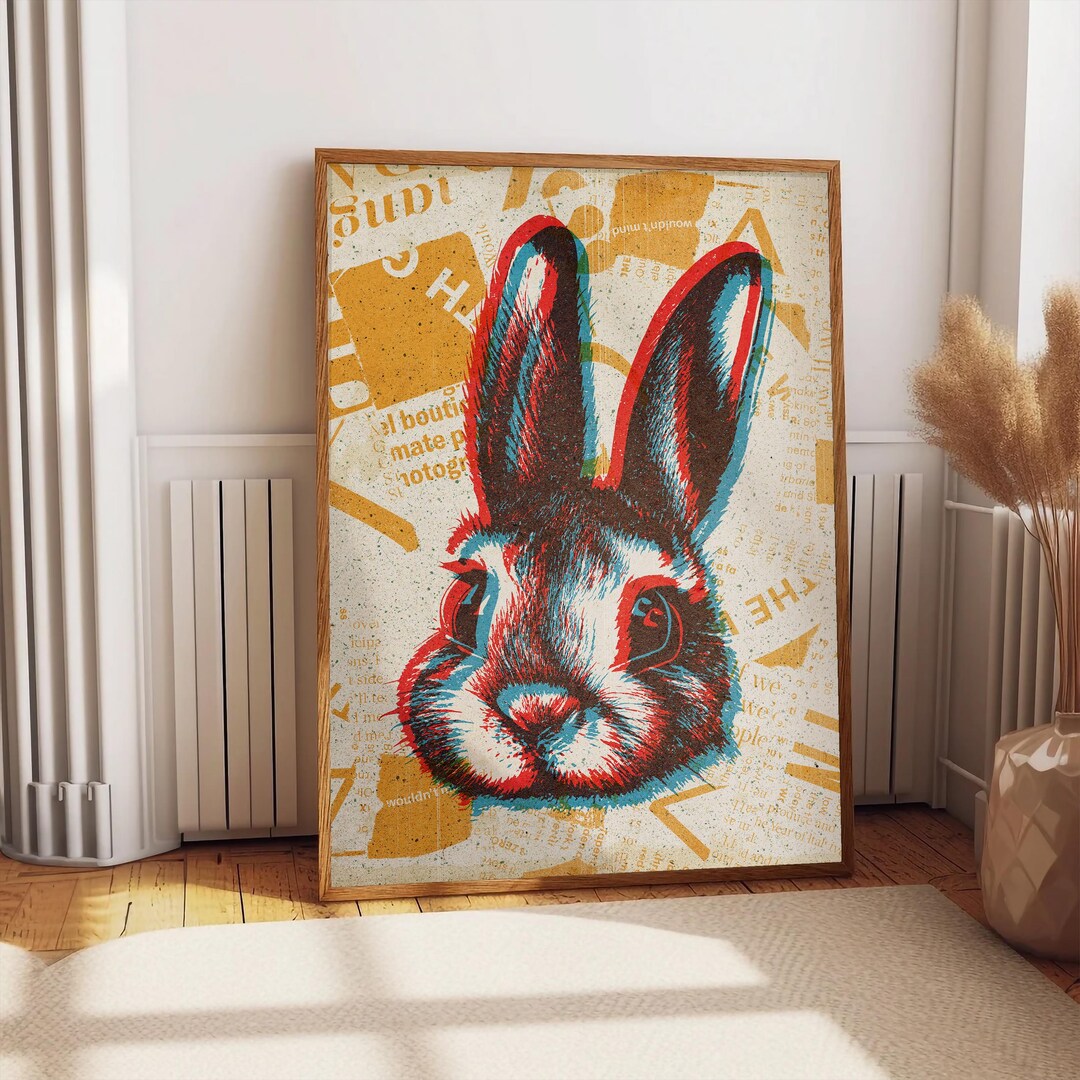 White Rabbit Red Rabbit Posters White Rabbit Retro Wall Art, Psychedelic Printing Poster, 3D Effect ...