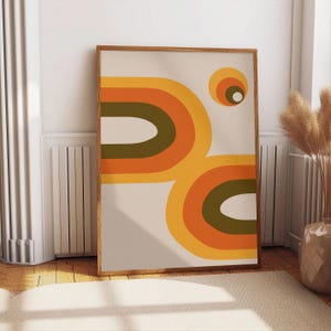 Colored Circles Retro Poster, Orange Abstract Modern Wall Art Print, Geometric Shapes Poster, Wall Decor Trendy Idea for House/Office