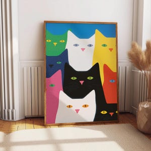 Cats Puzzle Funny Wall Art Print, Cute Kitten Illustration, Cat Lover Gift, Cat Doing Things Poster, Nursery Wall Art, Trendy Cat Portrait