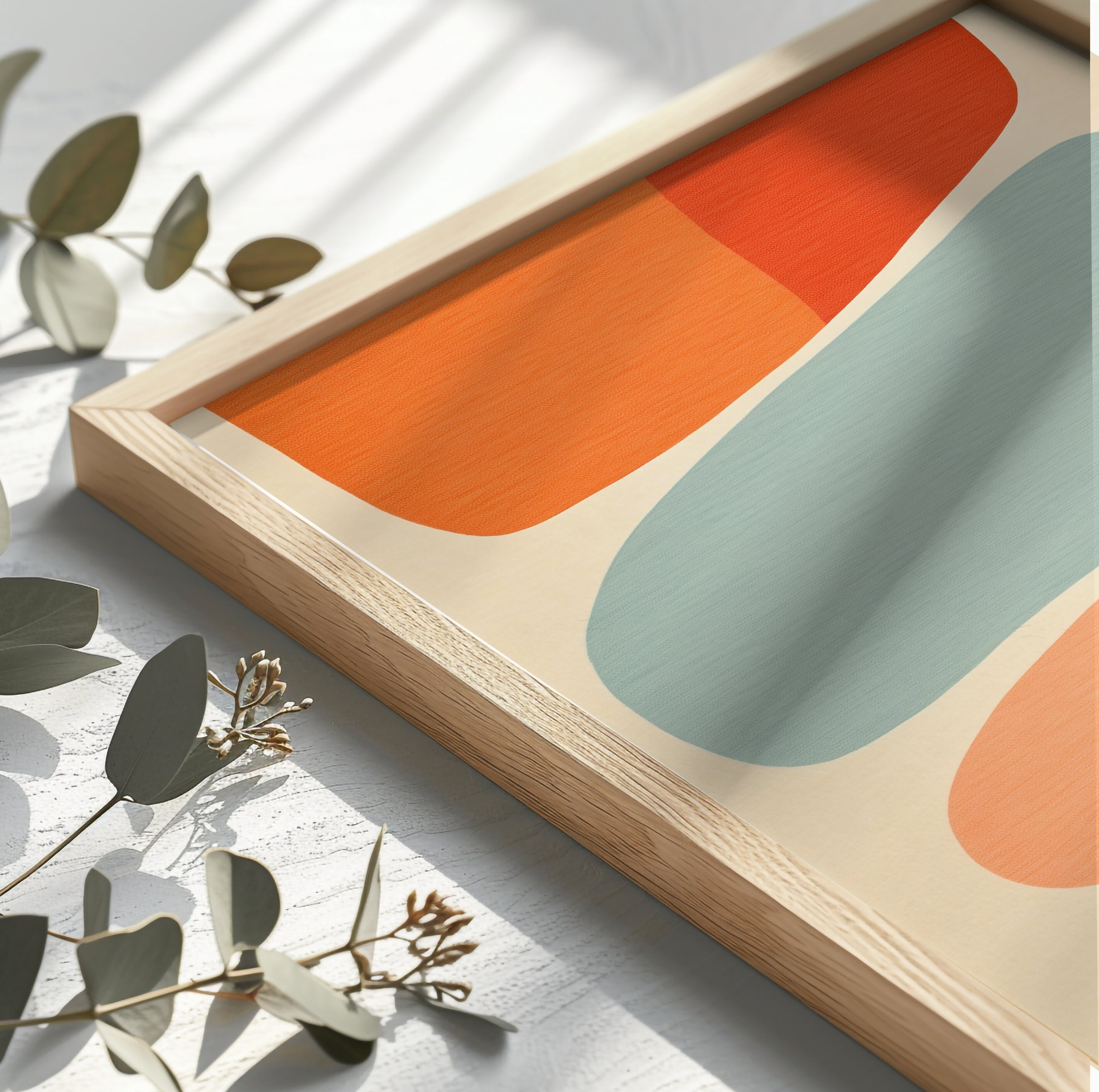 Warm Colors Mid-century Poster, Yellow Orange Blue Stone Print, Boho ...