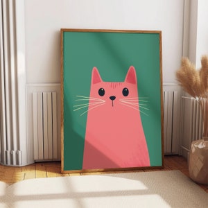 Funny Cat Meme Posters, Pink Cat Print Nursery Wall Art, Minimalist Funny Wall Art, Trendy Cat Portrait, Cat Lover Gifts, Kitchen Wall Art