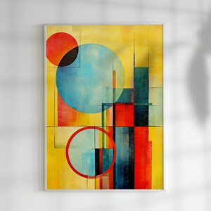 Colorful Abstract Wall Art, Warm Colors Bold Circles Lines Print, Vibrant Hard-Edge Poster, Housewarming Gift for Bedroom Living Room
