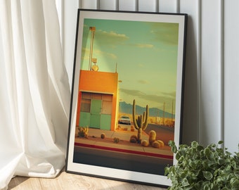 Desert Landscape Art Print, Modern Poster Photography in the style of Wes Anderson, Wilderness  Southwestern Light Tones Print