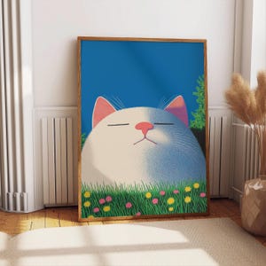 Funny Cat Wall Art Print, Cute Kitten Illustration, Cat Lover Gift, Cat Doing Things Poster, Nursery Wall Art, trendy Cat Portrait
