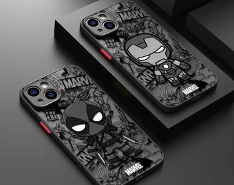 Étui pour iphone de téléphone dessin animé super-héros 15 14 13 12 11 X XR 7 8 SE Samsung S24 S23 S22 S21 S20 S10 étui mat charge sans fil