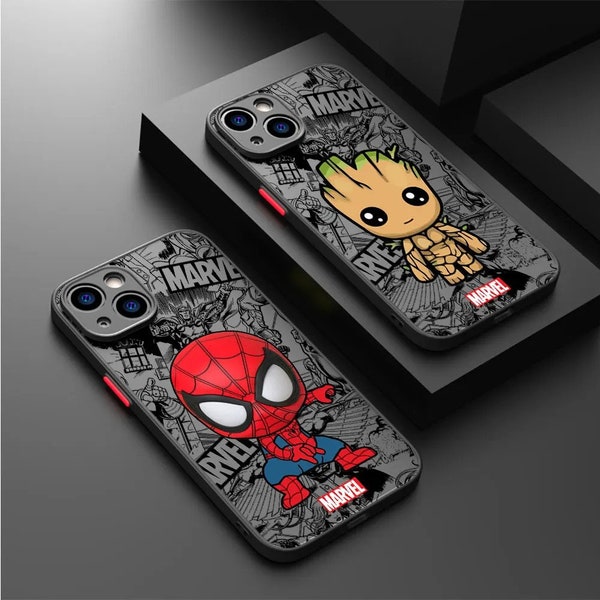 Superhero Cartoon Phone Case For iPhone 15 14 13 12 11 X XR 7 8 SE Samsung S24 S23 S22 S21 S20 S10 Matte Case Wireless Charging