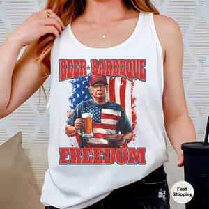 Trump Tank Top, 4. Juli Geschenk, lustiges MAGA Beer BBQ Shirt, Vatertischer Trump Sommer Tank, Präsident Trump Bekleidung, Unisex