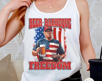 Funny Trump 4th of July Tank Top: MAGA Beer BBQ Shirt