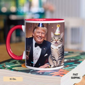 Trump Mug, MAGA Coffee Cup, Trump Cat Lover Gift, Trump Supporters Tea Cup, Unique Birthday Present, New Year Celebration Mug