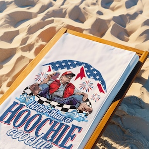 Trump Beach Towel, Funny Summer MAGA Towel, 90s Country Music Trump Gift, Patriotic Towel,  Hotter Than a Hoochie Coochie