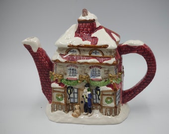 Vintage 1988 Fitz & Floyd Charles Dickens Christmas Carol Tea Pot, Retired, Ceramic,  Multicolor, Hand Painted