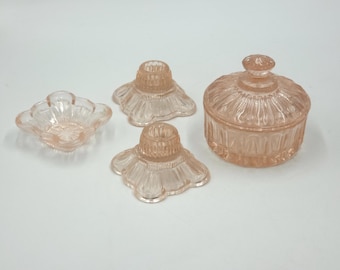 Light Peach Vanity Powder Dish set, ArtDeco, England, 1930's-1940's,