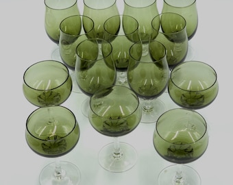 Vintage Sasaki Coronation Ombre Green Wine Glasses, Mid Century, Japan.  Discontinued.
