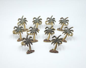 Vintage 1960 Brass Palm Tree Napkin Rings, set of 10, India,   2000