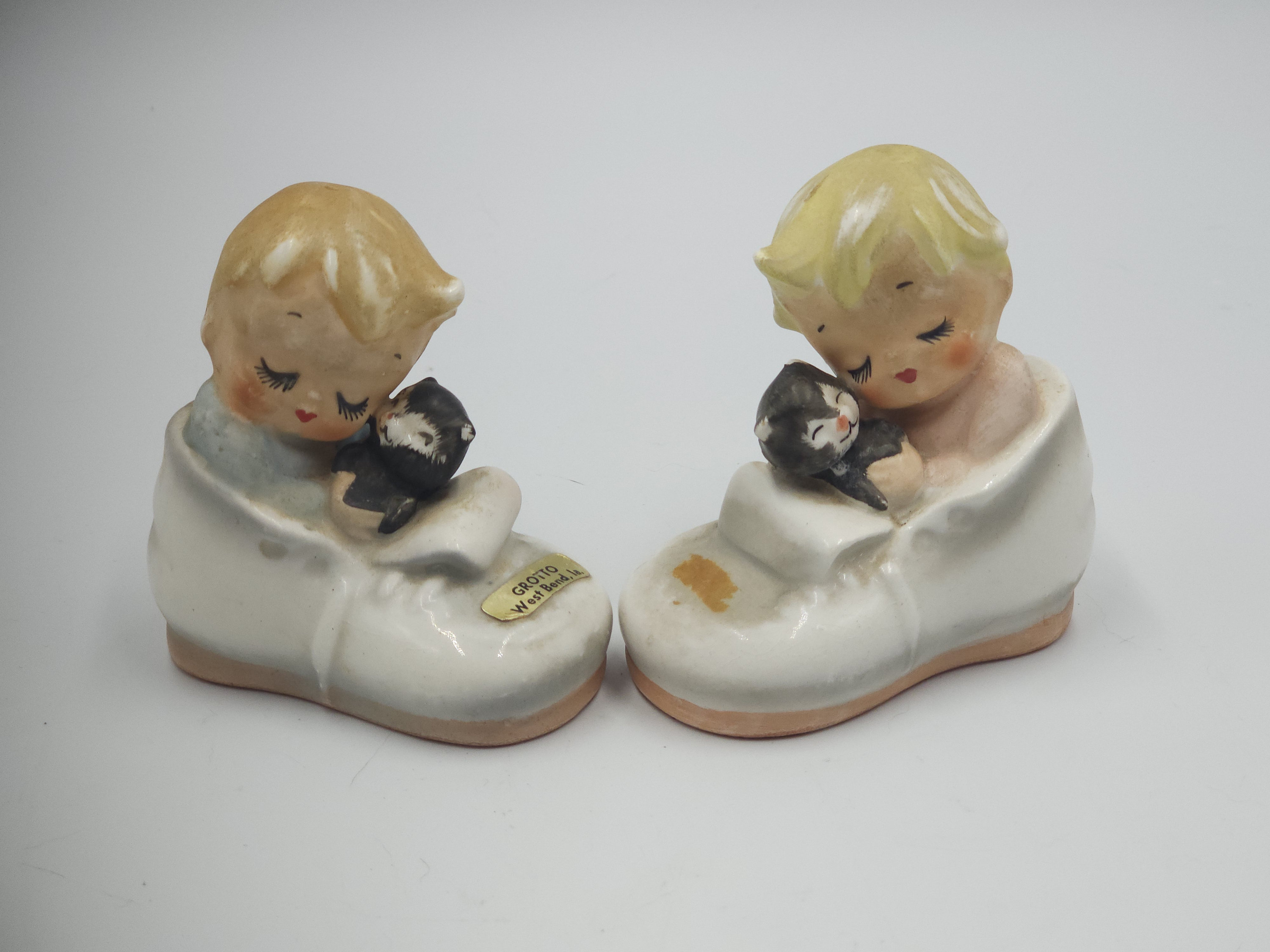 Vintage Boy and Girl in Shoes Salt & Pepper Shakers,  1960's, Japan.