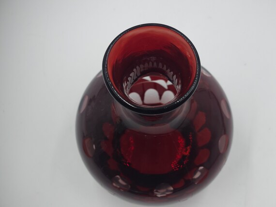 ボヘミアンハンドカットレッドカットクリアカラフェ/花瓶、1960年代