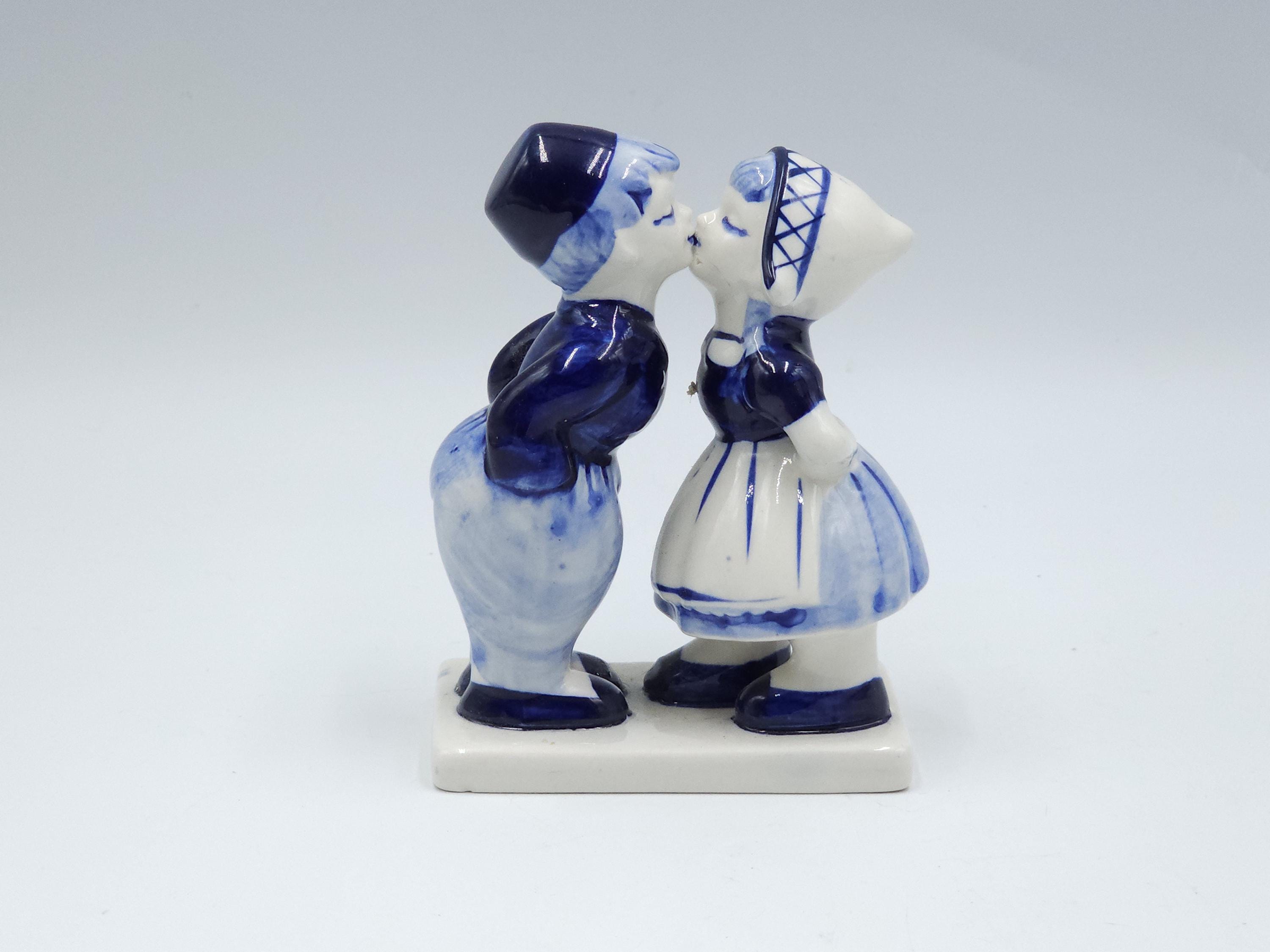Vintage Delft Blue Kissing Couple Figurine, Hand Painted. Holland