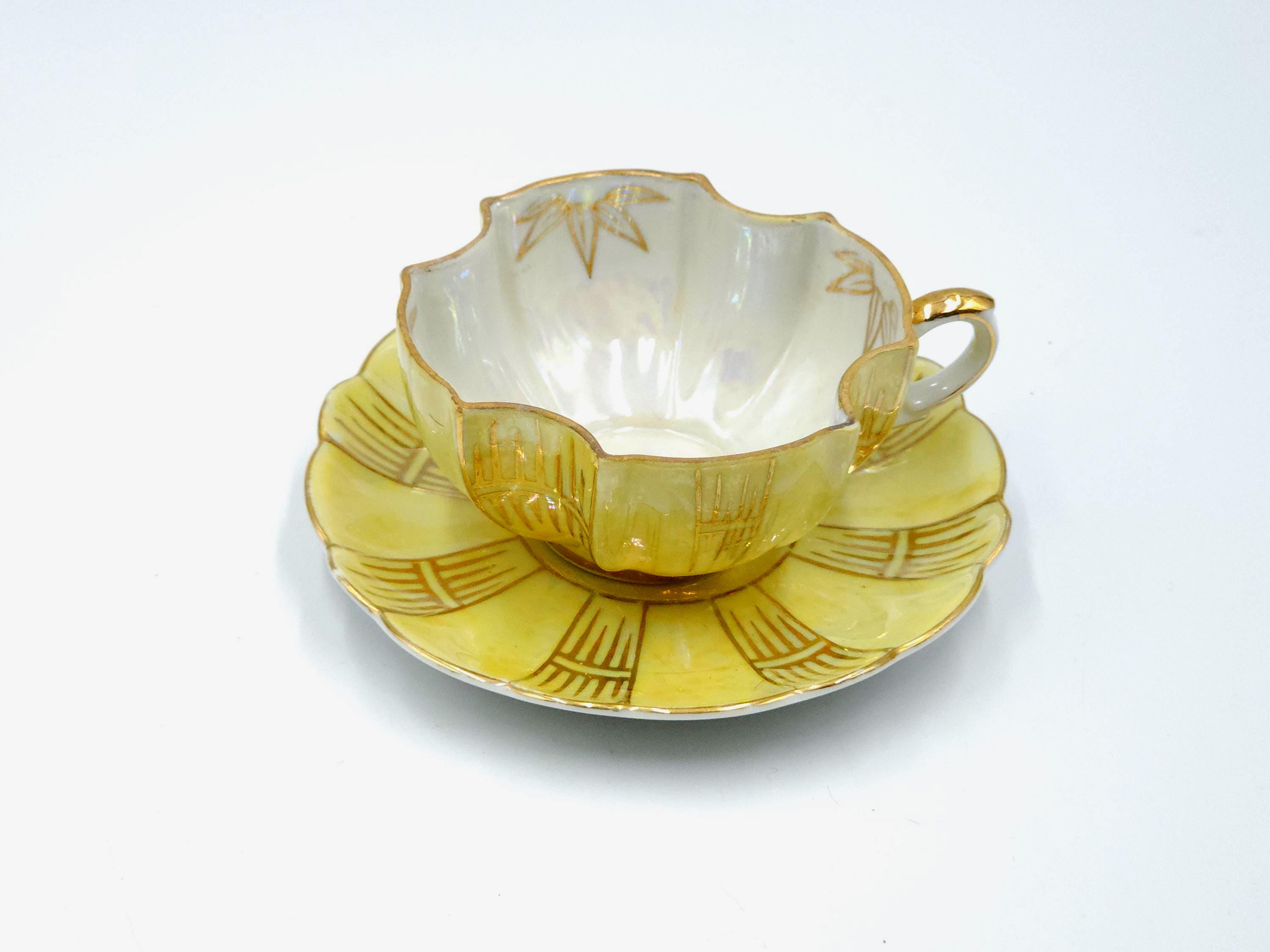 Royal Sealy Lusterware Tea Cup & Saucer: Bamboo Art Deco, Japan