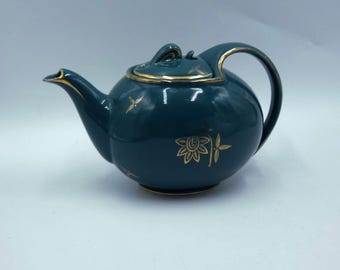 Tetera Hall verde azulado/verde bosque, década de 1950, EE. UU., sello posterior, n.° 0760