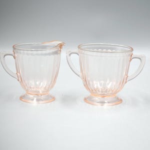 Vintage Jeannette Depression Glass Creamer & Sugar, 1940-1950 USA