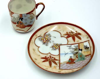 Kutani Eggshell Tea Cup w/ Saucer, Pre 1930, Japan