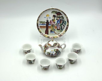 Miniature Tea Set.  Teapot, 6 cups, Serving Plate,  China, 1980