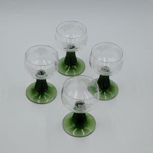 Vintage Roemer Beehive Stem Frosted Grape Leaf Etched Wine Glasses, 1970&#39;s,  Germany, Discontinued