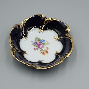 Vintage Jlmenau Graf Von Henneberg Porcelain Bowl, &quot;Echt Kobalt&quot; real Cobalt decoration, Floral motif,Germany, Mid Century