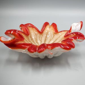 Vintage one of a Kind 1950&#39;s Mid-Century Modern Murano Style Glass Bowl.  Italian,  Hand Made  Orange, White, Gold Flex.