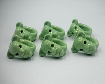 Vintage Napkin Rings, set of 6, unmarked, 1990's, Ceramic, hand made, Artisan