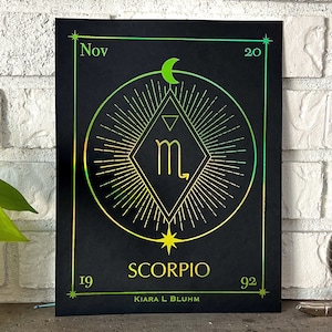 Stampe di compleanno personalizzate con lo zodiaco in lamina per Capricorno, Acquario, Pesci, Ariete, Gemelli, Toro, Cancro, Leone, Bilancia, Vergine, Scorpione e Sagittario