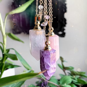 Crystal Essential Oil Diffuser Necklace: Tower Point Healing Potion Vial