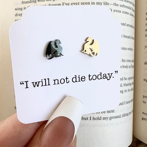 Boucles d'oreilles en or et dragon noir I Will Not Die Today, bijoux hypoallergéniques en acier inoxydable, livre d'amour, cavalier de dragon