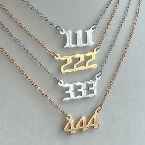 Angel Numbers Necklace - Stainless Steel Number Pendant Hypoallergenic Gold and Silver Repeated Numbers 18-inch Gold Chain Non-Tarnish