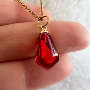 Persephone Pomegranate Necklace: Red Resin Pendant, Gold Stainless Steel Chain
