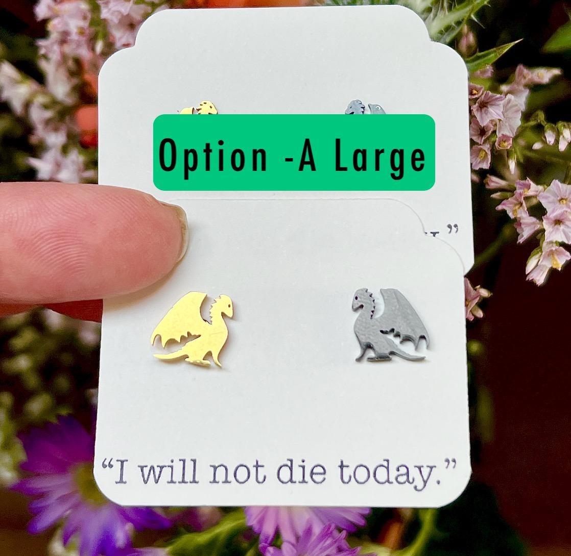 I Will Not Die Today Gold and Black Dragon Stud Earrings, Hypoallergenic Stainless Steel Jewelry, Romantasy Book, Dragon Rider