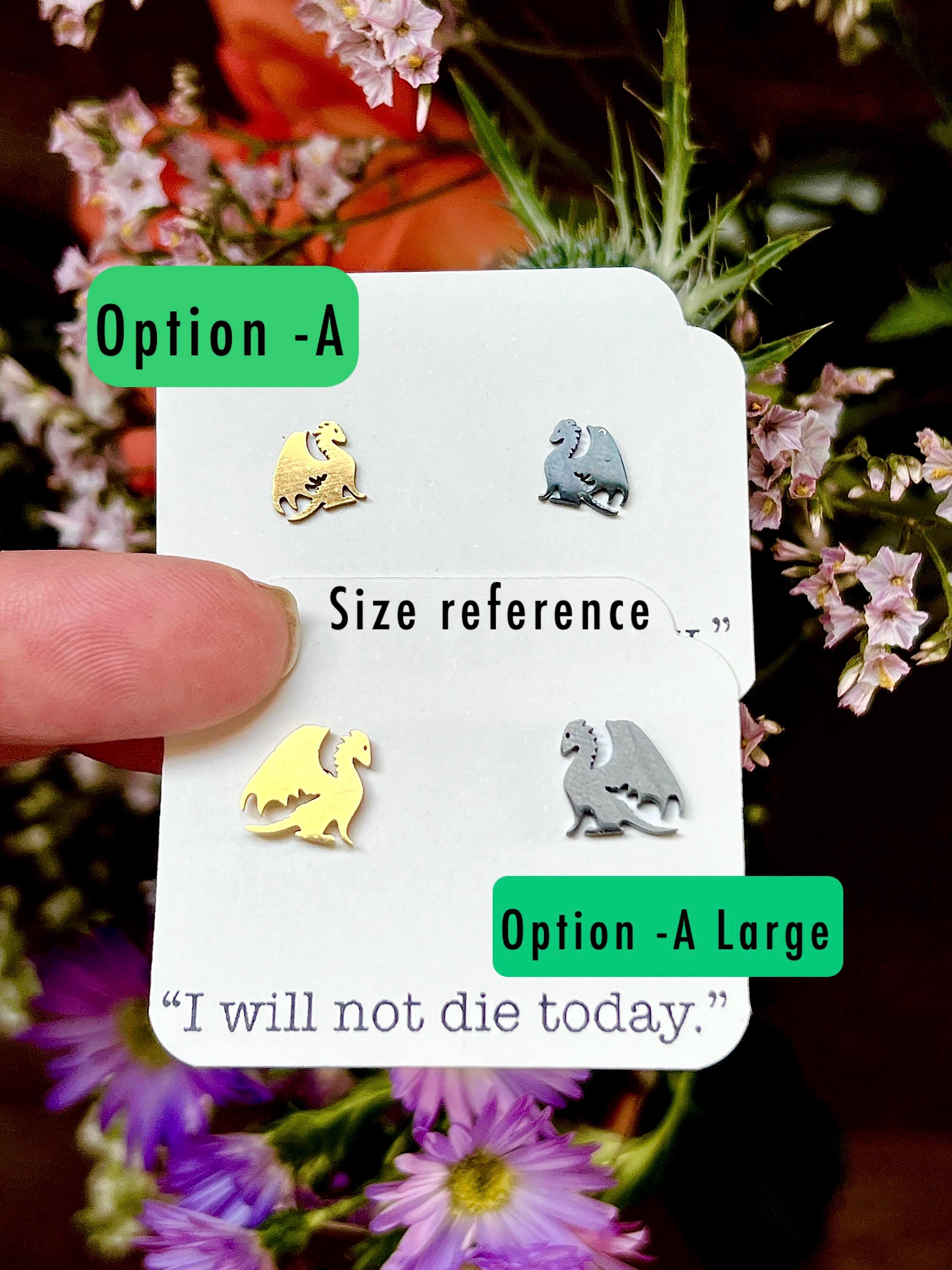 I Will Not Die Today Gold and Black Dragon Stud Earrings, Hypoallergenic Stainless Steel Jewelry, Romantasy Book, Dragon Rider
